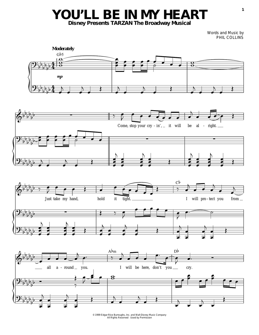 You'll Be In My Heart (from Tarzan: The Broadway Musical) Piano, Vocal scores gallery preview page 1
