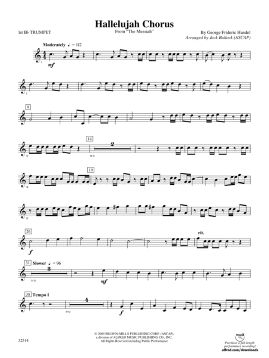 Hallelujah Chorus (From The Messiah): 1st B-flat Trumpet Concert Band scores gallery preview page 1