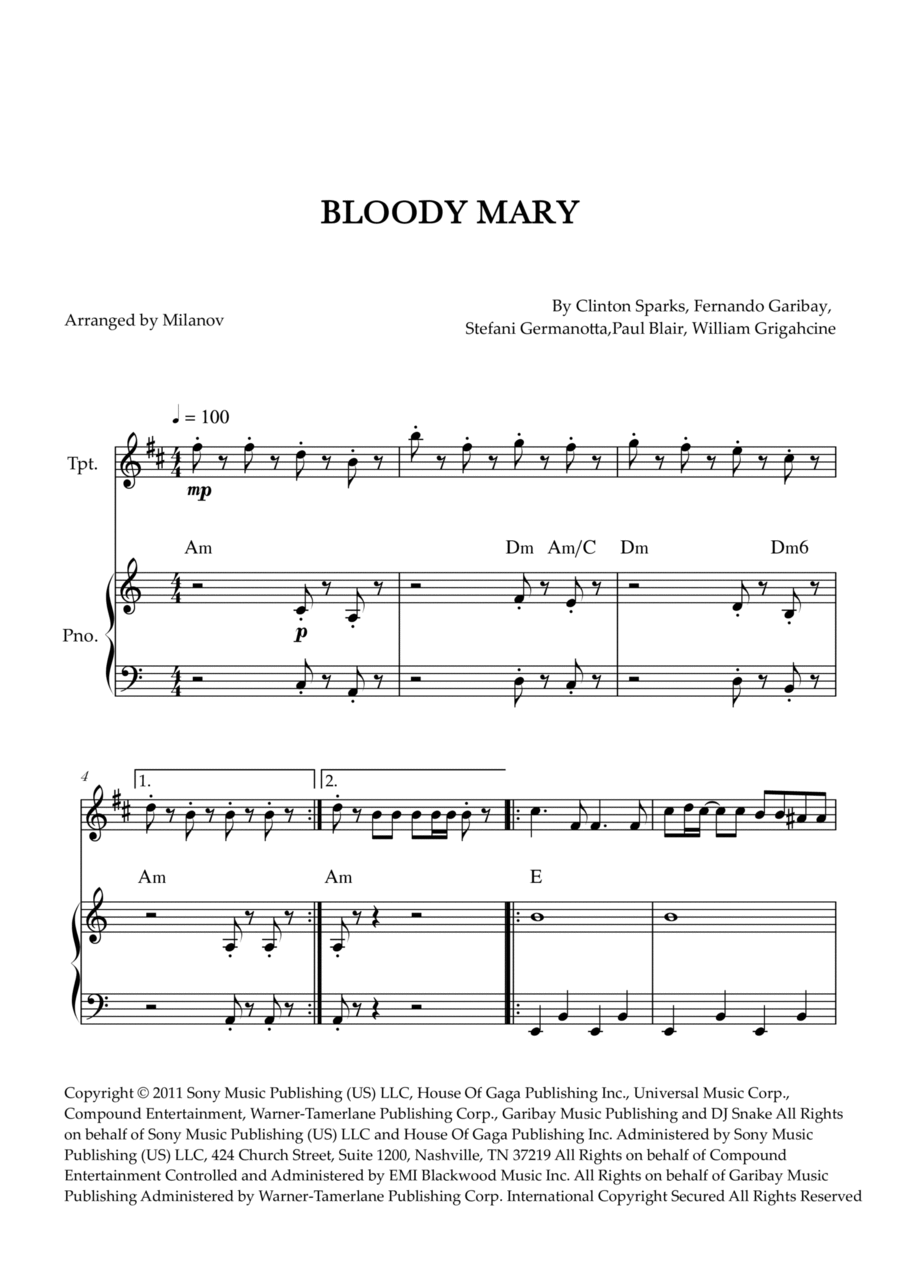 Bloody Mary Bloody Mary B-Flat Trumpet scores gallery preview page 1