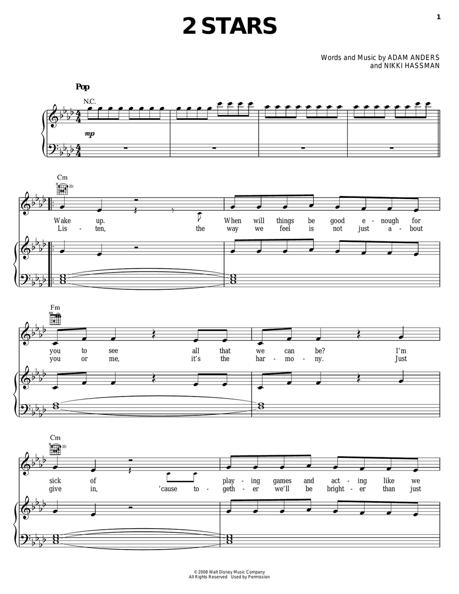 2 Stars Piano, Vocal, Guitar scores gallery preview page 1