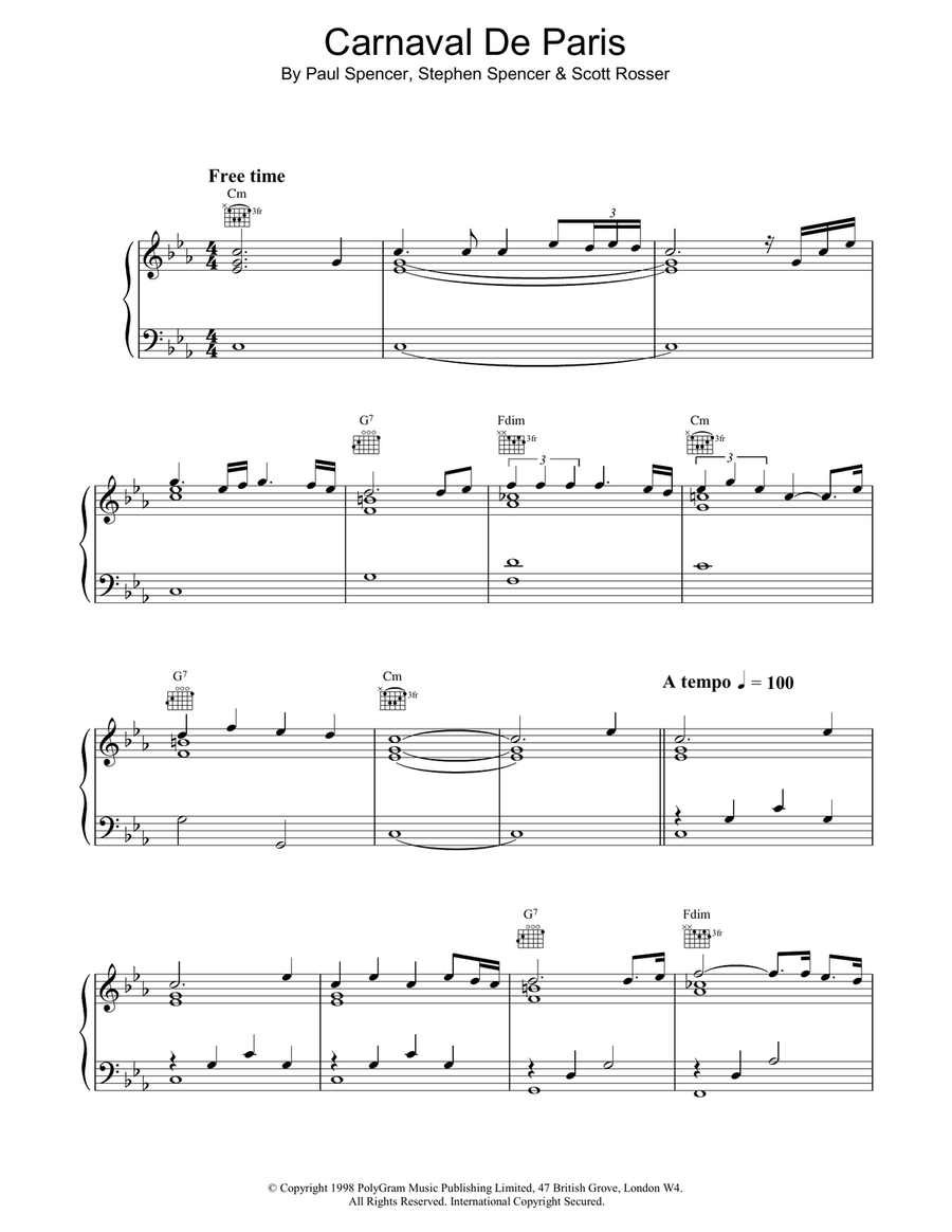 Carnaval De Paris Piano, Vocal, Guitar scores gallery preview page 1