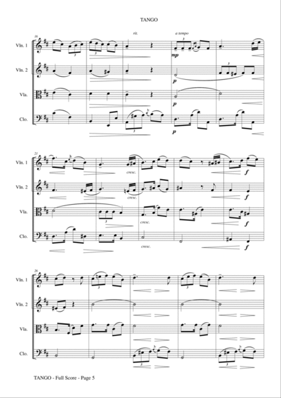 Tango by Albeniz - Arranged for String Quartet or Ensemble String Quartet scores gallery preview page 6