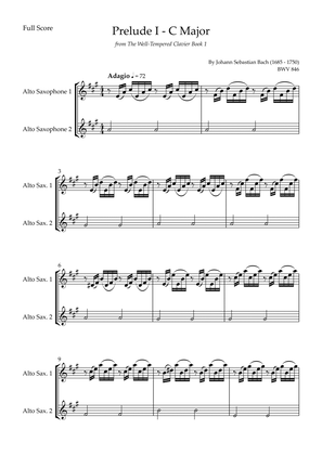 Book cover for Prelude 1 in C Major BWV 846 (from Well-Tempered Clavier Book 1) for Alto Saxophone Duo