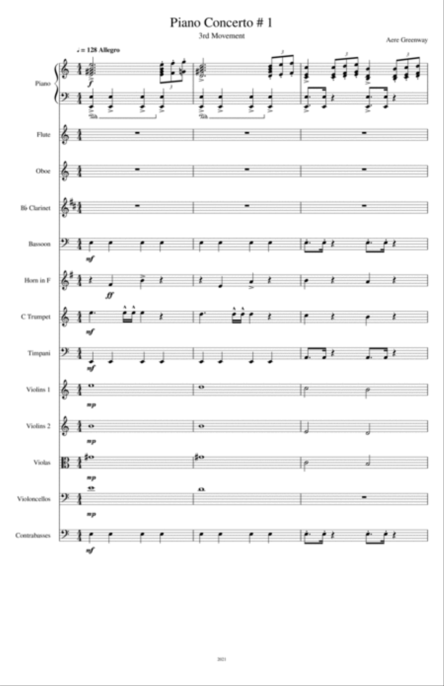 Piano Concerto # 1 - 3rd movement Full Orchestra scores gallery preview page 2