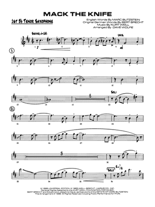 Mack the Knife (from The Threepenny Opera): B-flat Tenor Saxophone