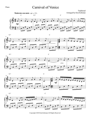 Carnival of Venice - solo piano in C (no black notes needed)