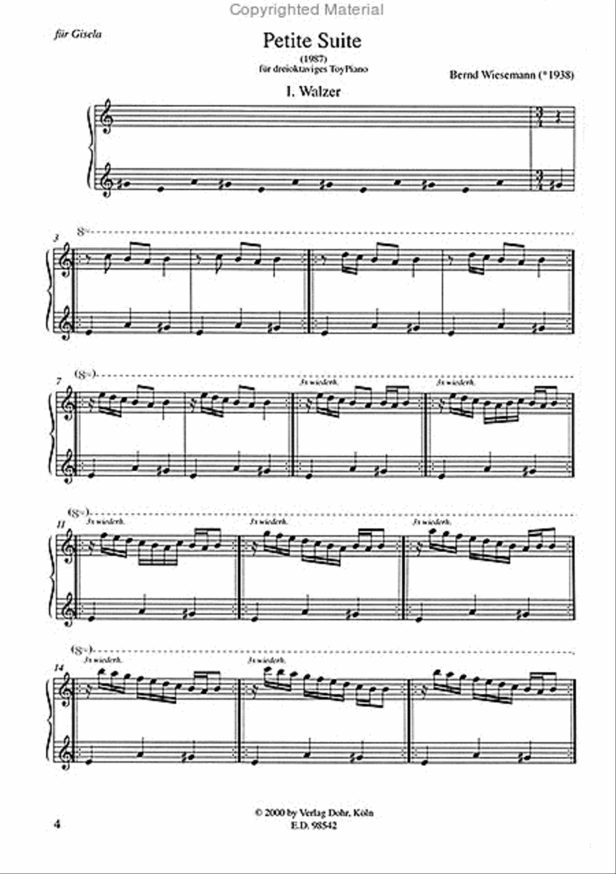 Petite Suite für dreioktaviges Toypiano (Kinderklavier) oder anderes Tasteninstrument (1987) (Tonumfang c1 bis c4) Piano scores gallery preview page 2