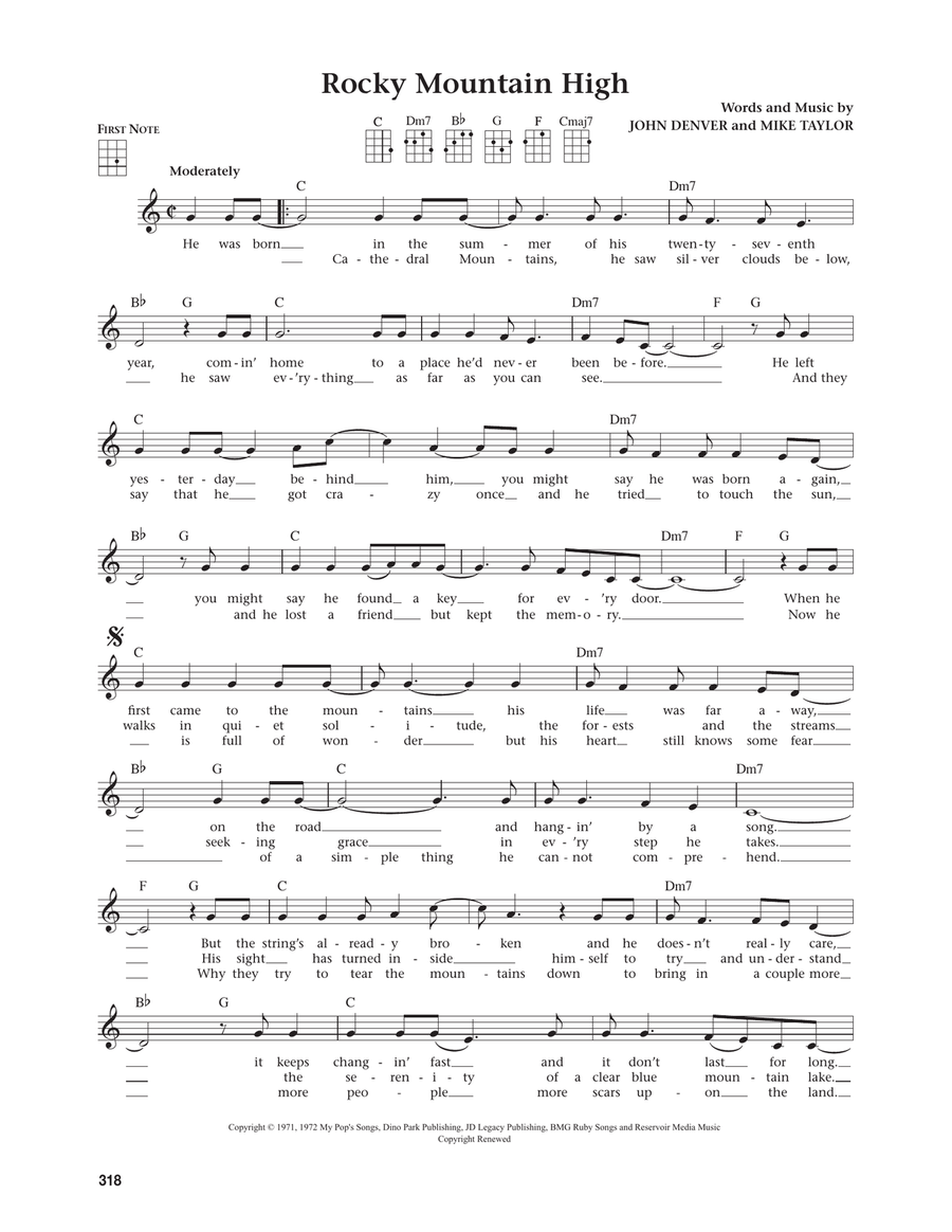 Rocky Mountain High (from The Daily Ukulele) (arr. Jim Beloff) Ukulele scores gallery preview page 1
