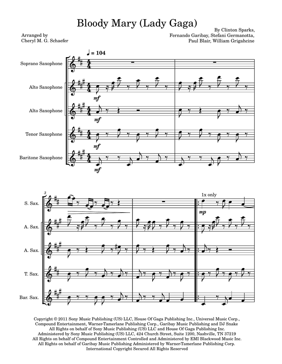 Bloody Mary Saxophone Quintet scores gallery preview page 1