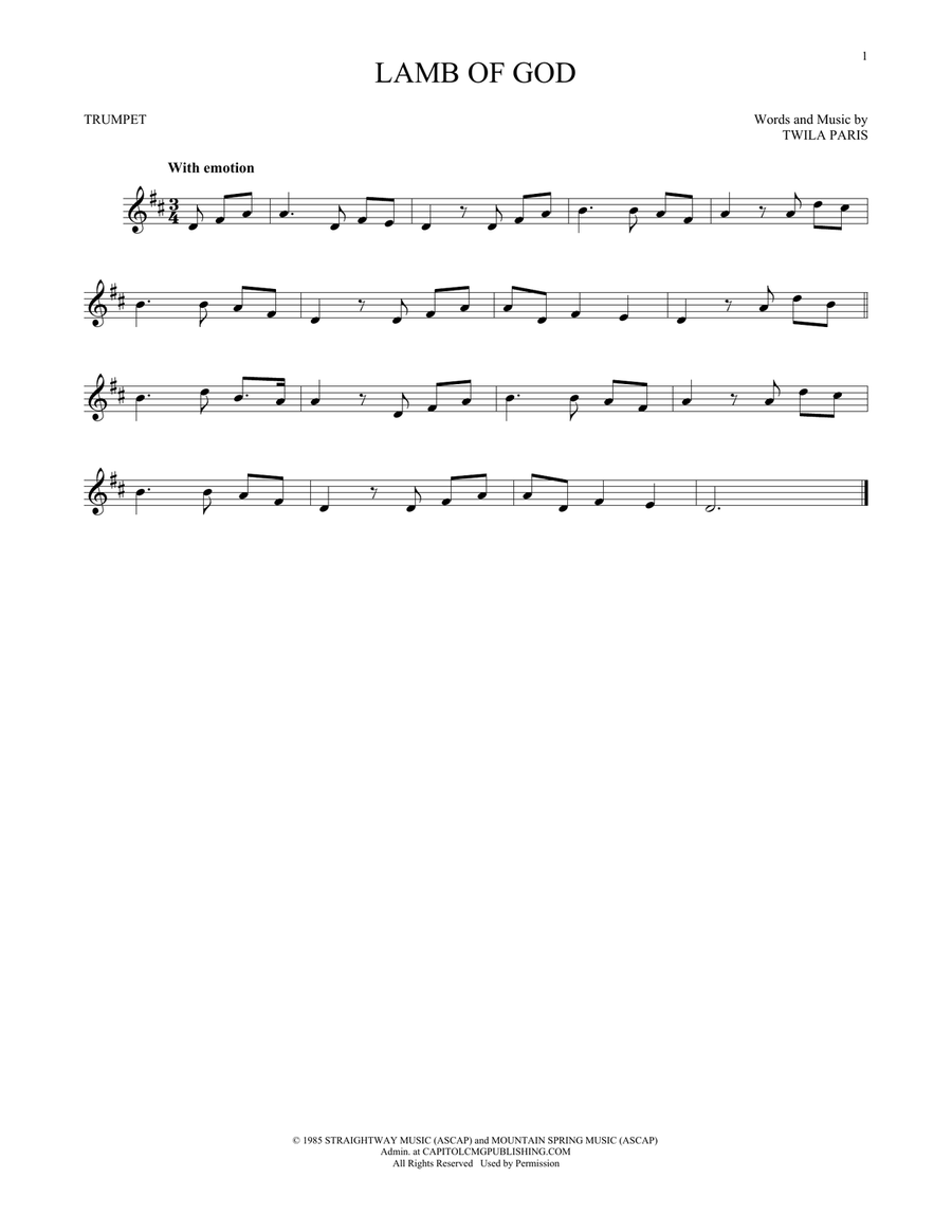 Lamb Of God Trumpet Solo scores gallery preview page 1