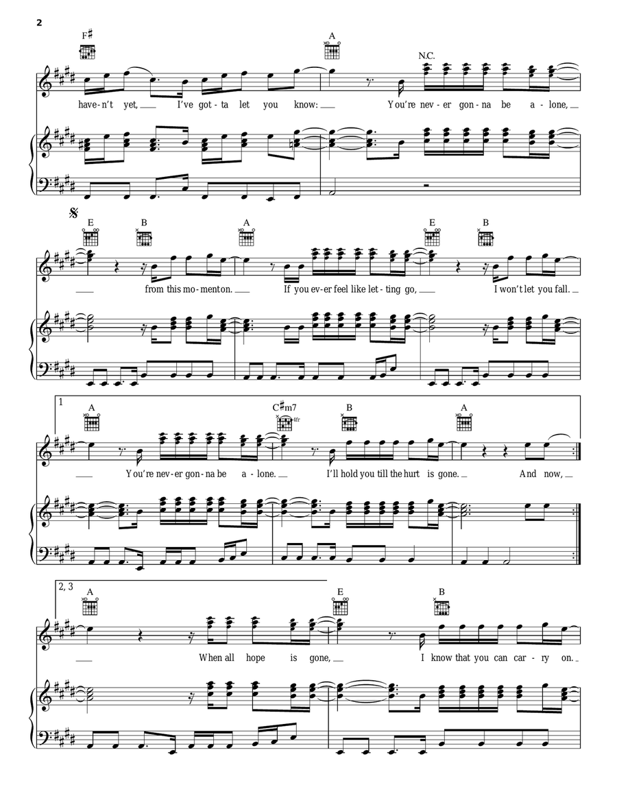 Never Gonna Be Alone Piano, Vocal, Guitar scores gallery preview page 2