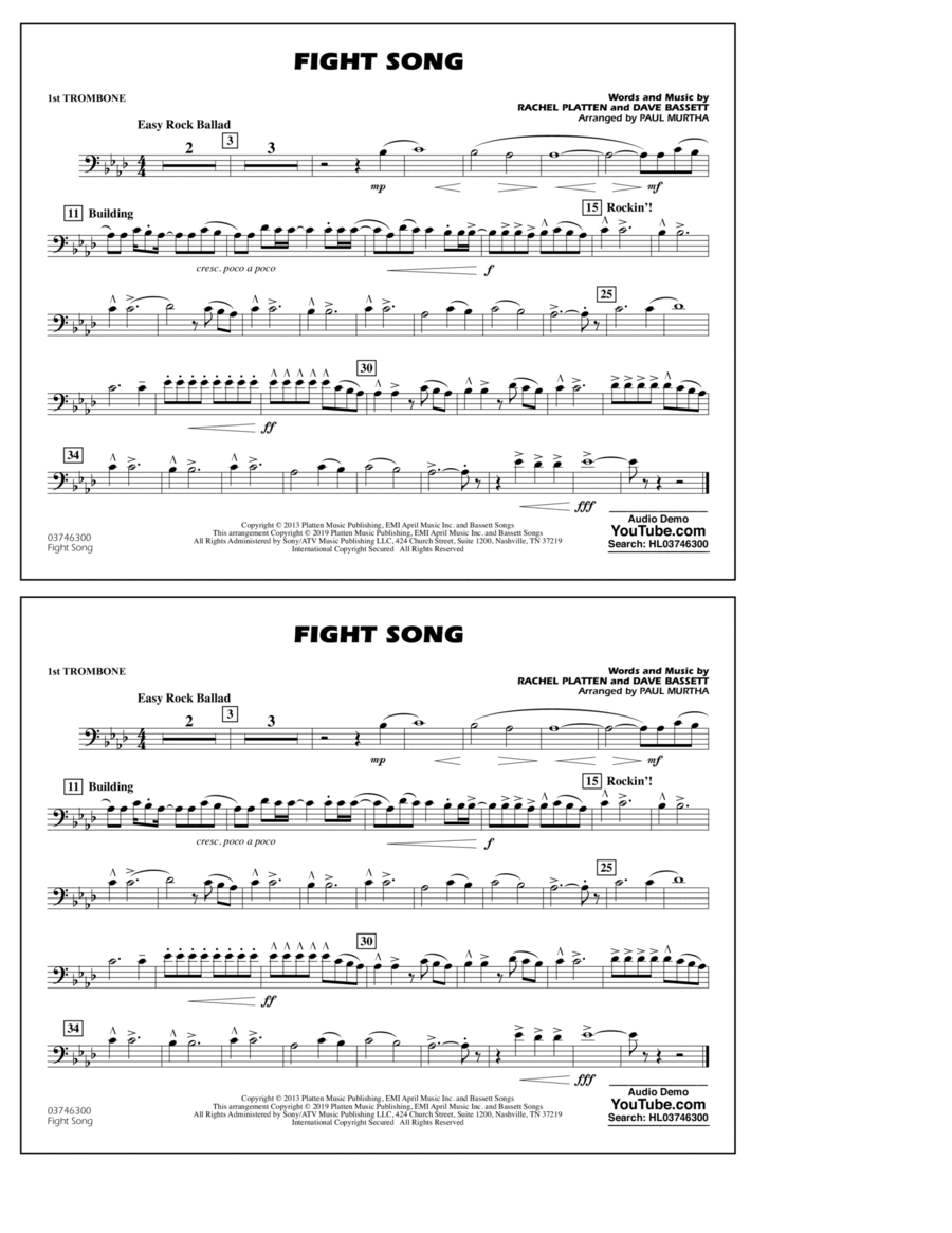 Fight Song (arr. Paul Murtha) - 1st Trombone Marching Band scores gallery preview page 1