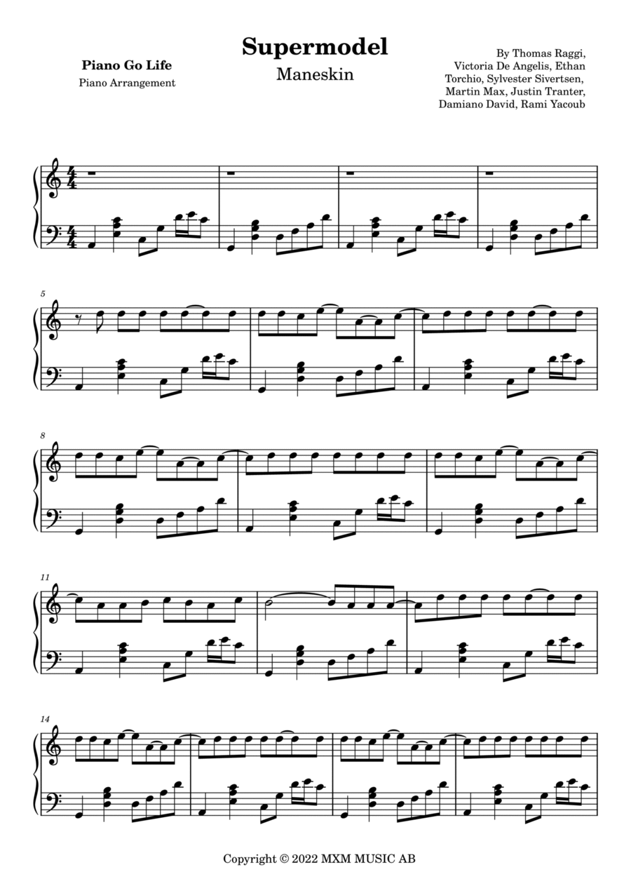 Supermodel Piano Solo scores gallery preview page 1