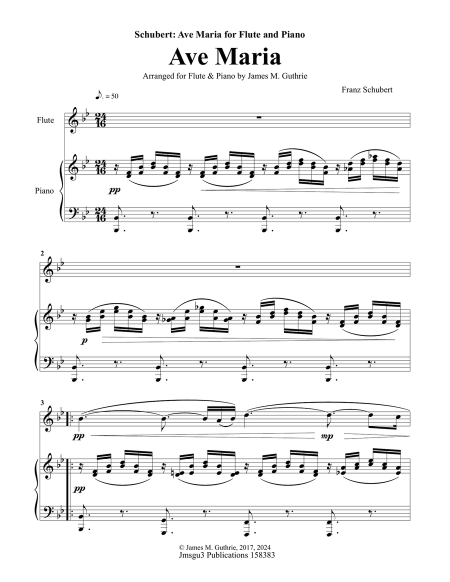 Schubert: Ave Maria for Flute & Piano Flute Solo scores gallery preview page 1