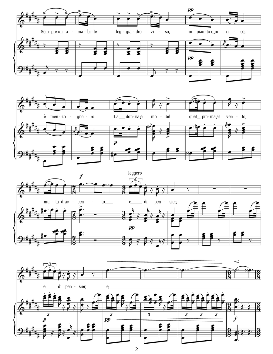 La Donna E Mobile La Donna E Mobile Piano, Vocal scores gallery preview page 2