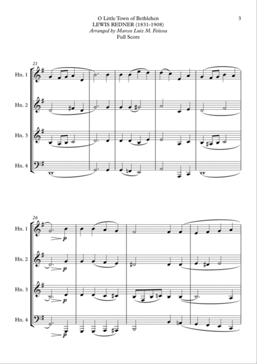 O Little Town of Bethlehem - Horn in F Quartet French Horn Quartet scores gallery preview page 5