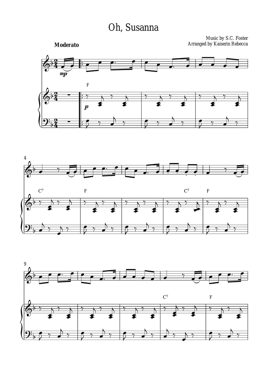 Oh, Susanna Violin Solo scores gallery preview page 1