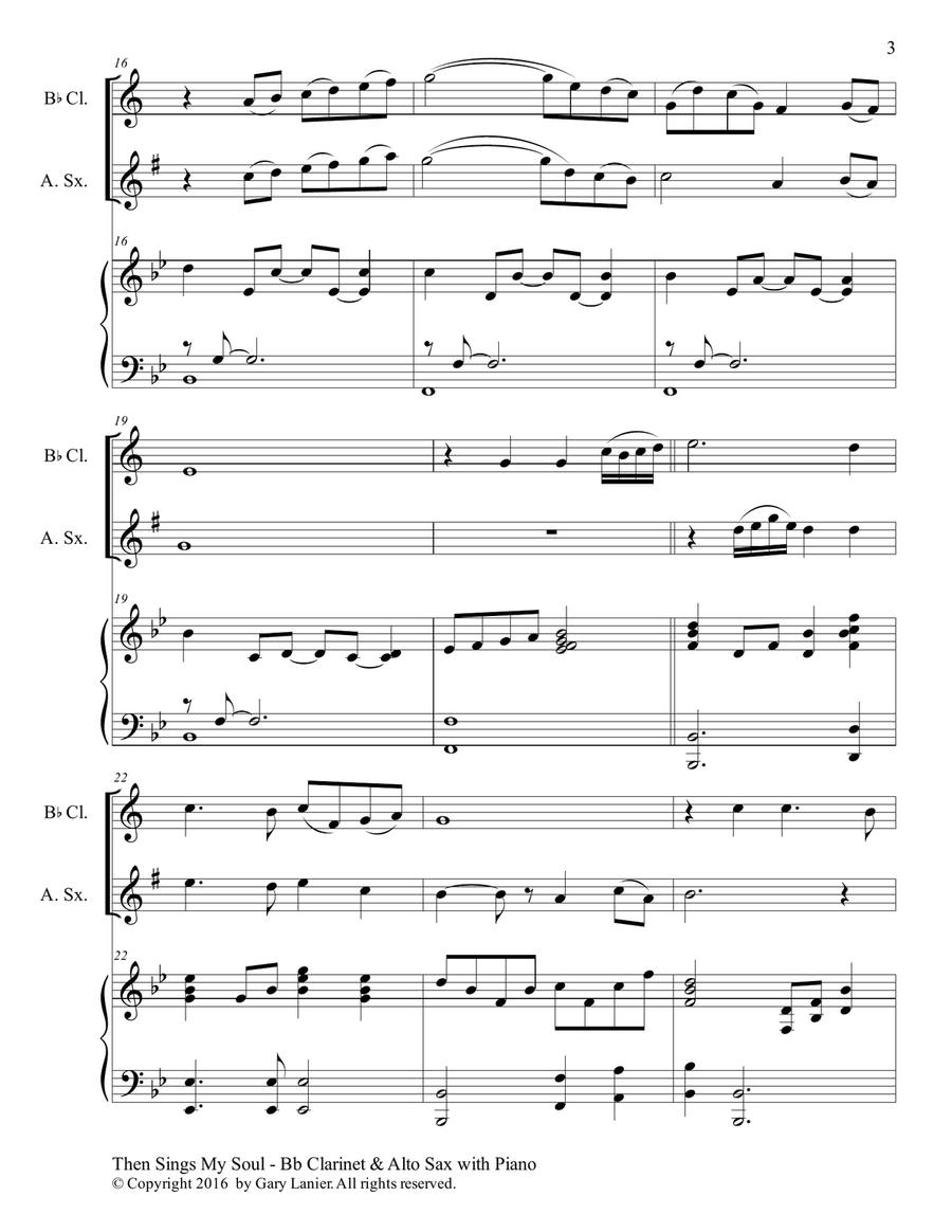 Trios for 3 GREAT HYMNS (Bb Clarinet & Alto Sax with Piano and Parts) Woodwind Duet scores gallery preview page 4