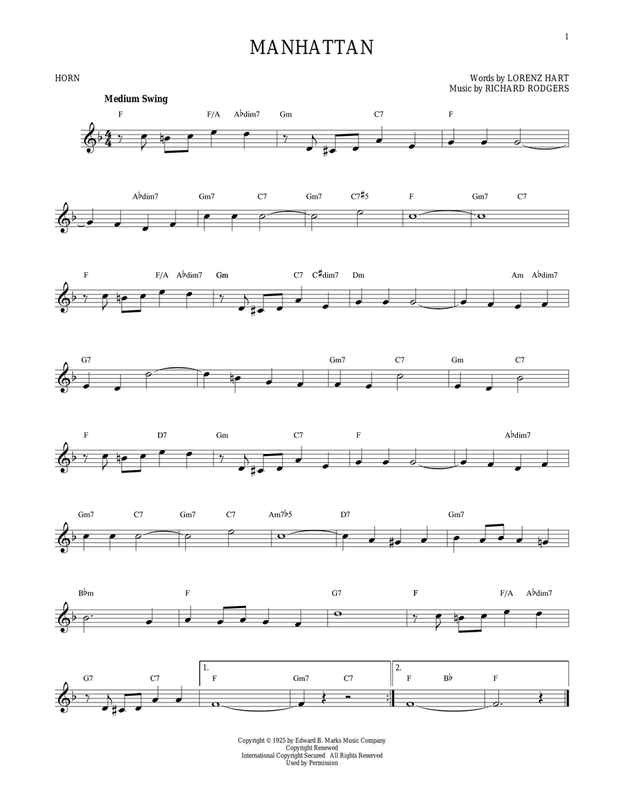 Manhattan Manhattan Horn Solo scores gallery preview page 1