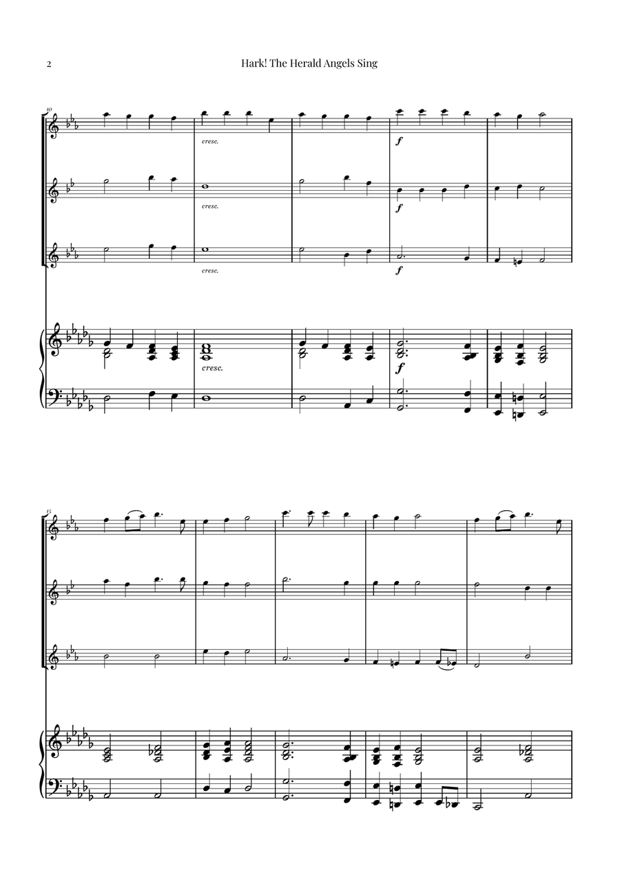 Hark! The Herald Angels Sing Trio Arrangement | Christmas Carol Sheet Music Woodwind Trio scores gallery preview page 2