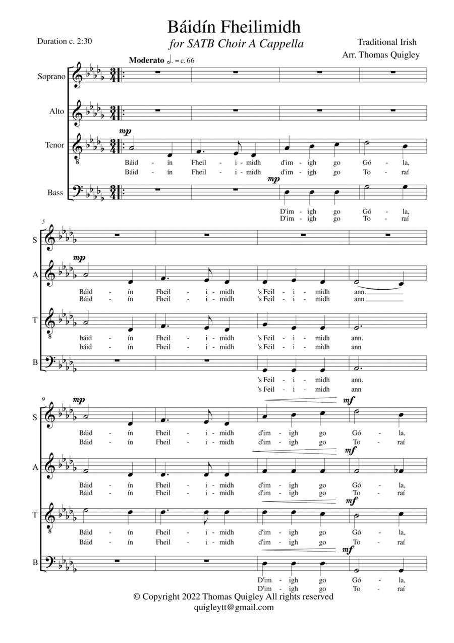Báidín Fheilimidh (SATB A Cappella) 4-Part scores gallery preview page 1