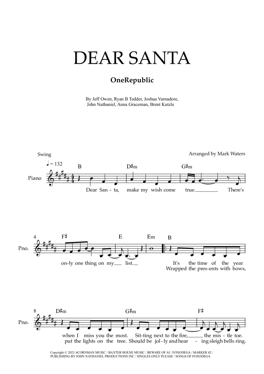 Dear Santa Piano scores gallery preview page 1