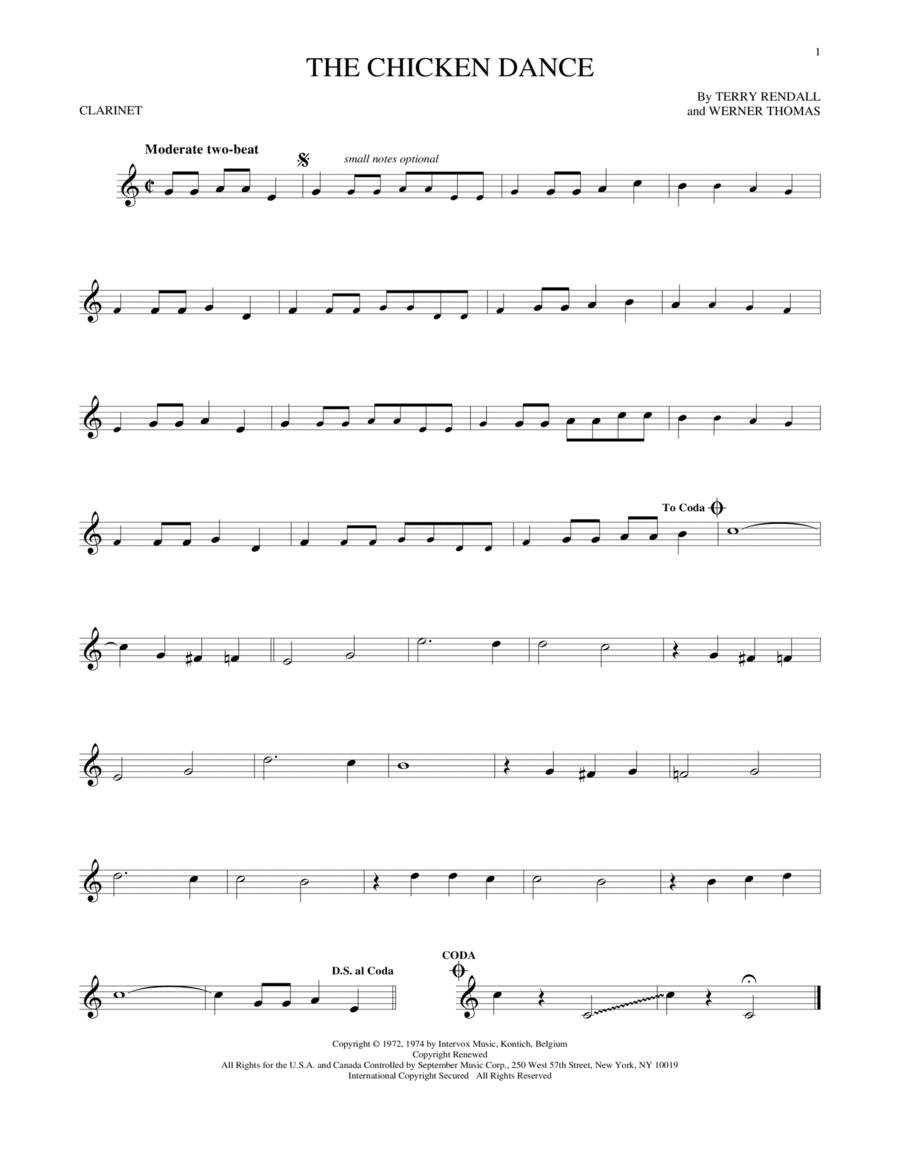 The Chicken Dance Clarinet Solo scores gallery preview page 1