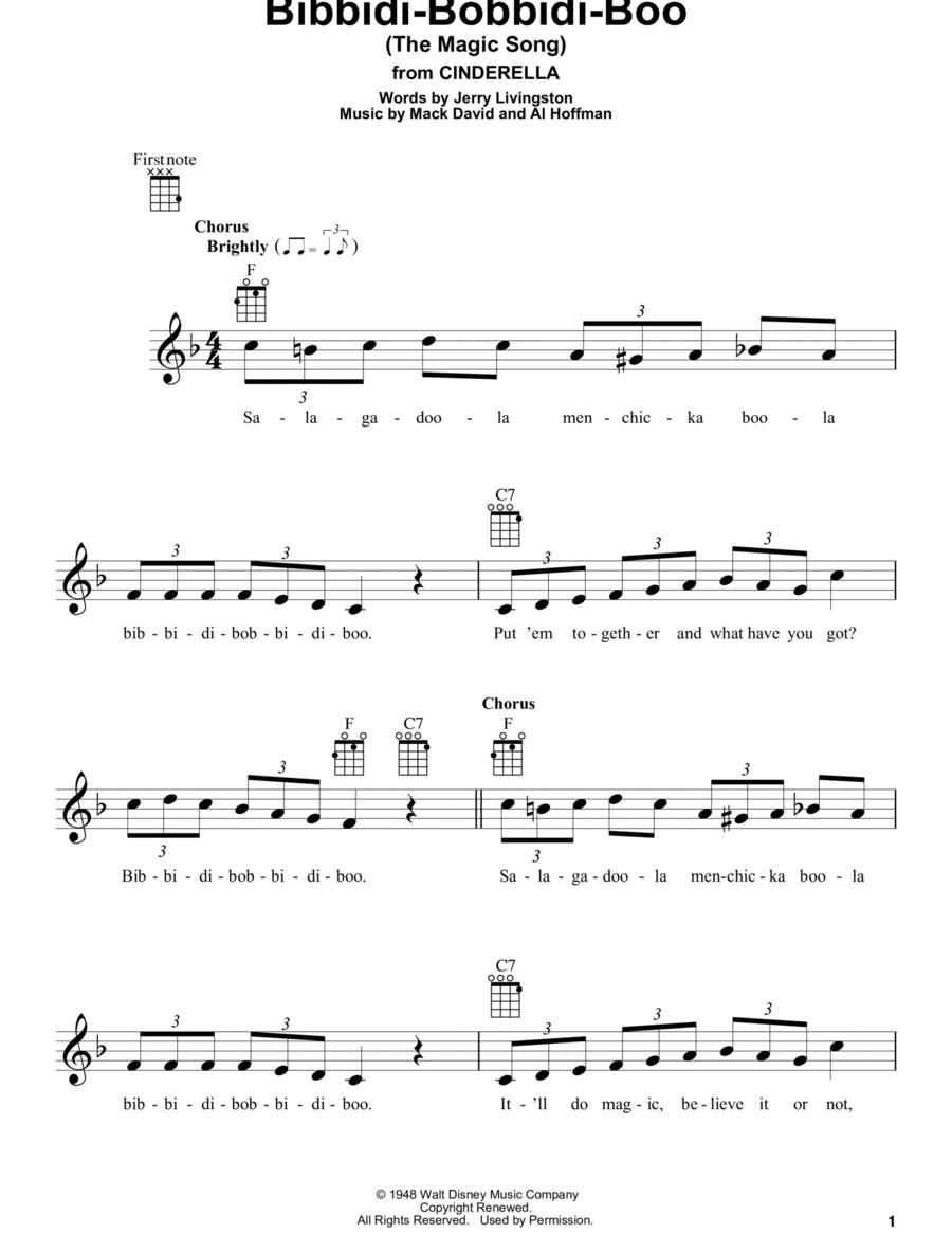 Bibbidi-Bobbidi-Boo (The Magic Song) (from Cinderella) Ukulele scores gallery preview page 1