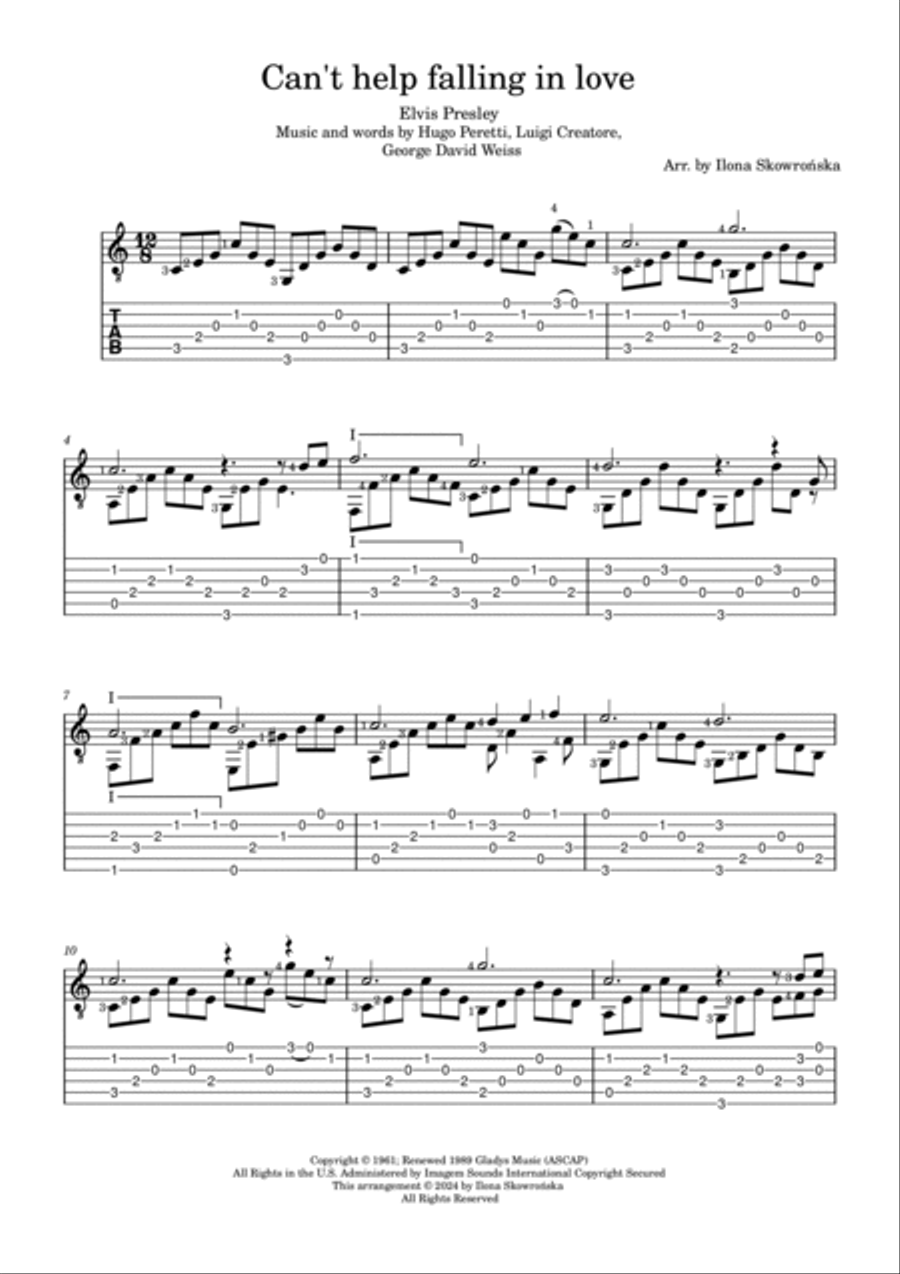 Can't Help Falling In Love Classical Guitar scores gallery preview page 2