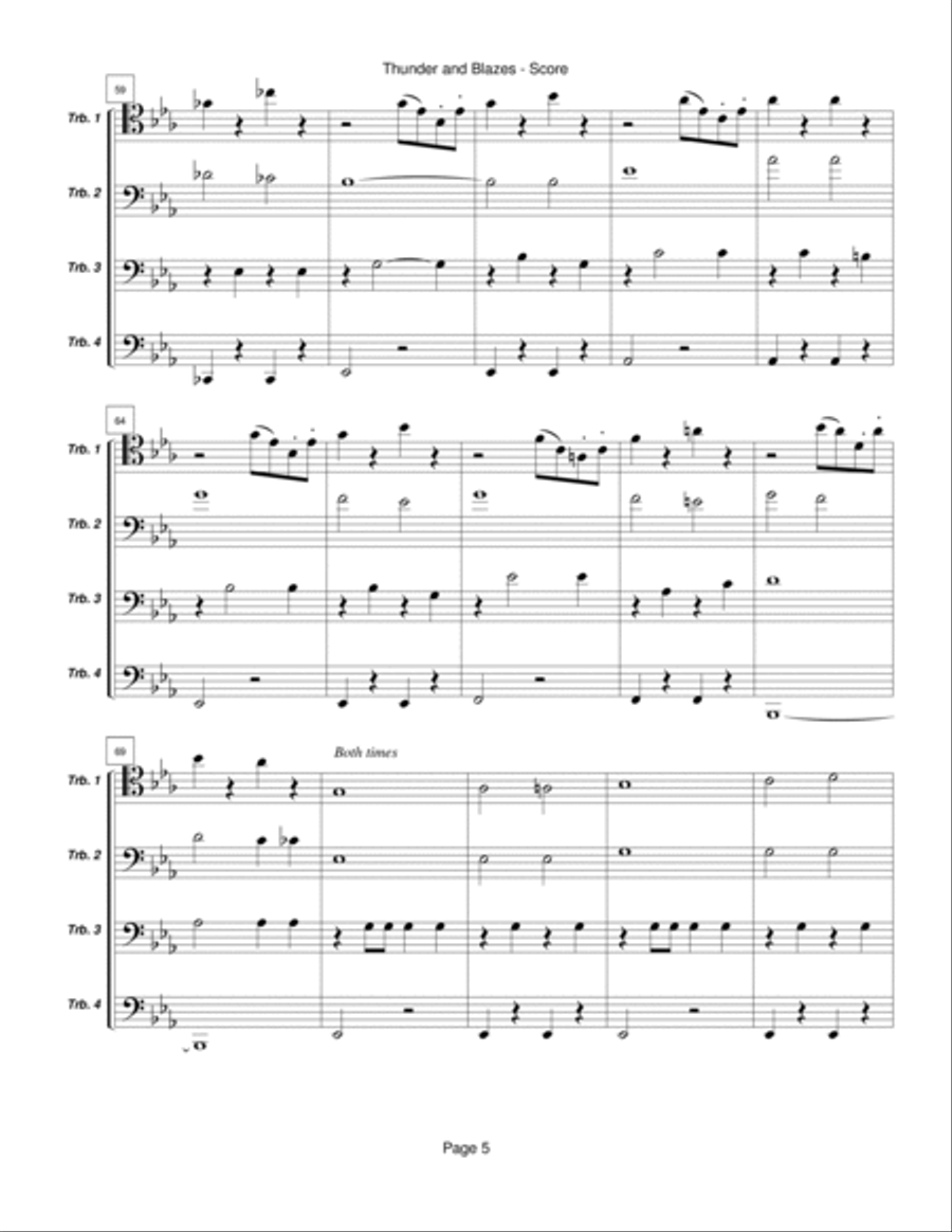 Thunder and Blazes for four trombones Trombone Quartet scores gallery preview page 5