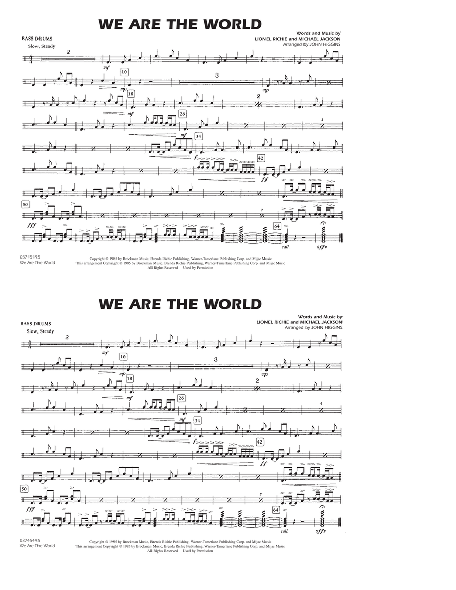 We Are The World - Multiple Bass Drums Marching Band scores gallery preview page 1