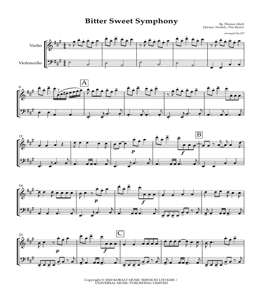 Bittersweet Symphony String Duet scores gallery preview page 6