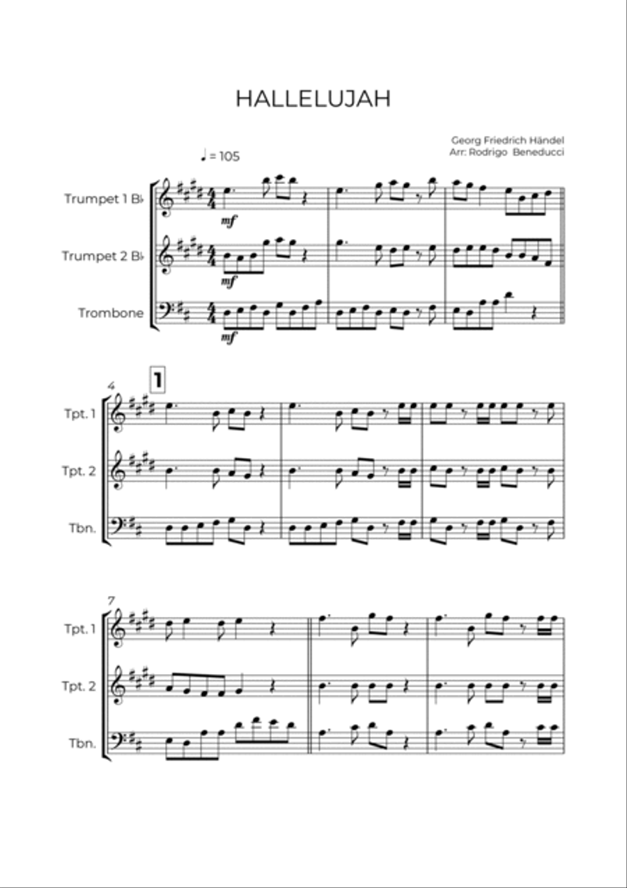HALLELUJAH - HANDEL - BRASS TRIO (TRUMPET 1, TRUMPET 2 & TROMBONE) Brass Trio scores gallery preview page 2