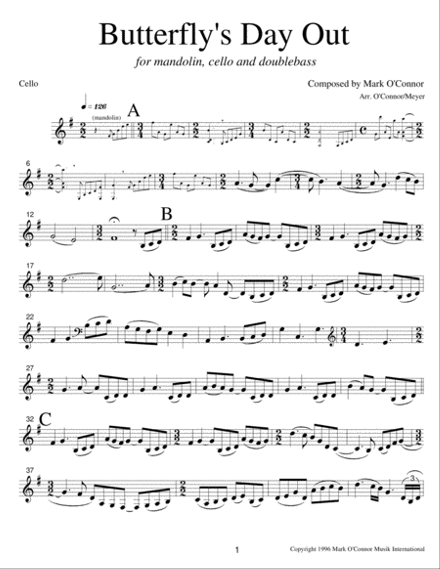 Butterfly's Day Out (cello part - mandolin/misc. instr., cel, bs) String Trio scores gallery preview page 4