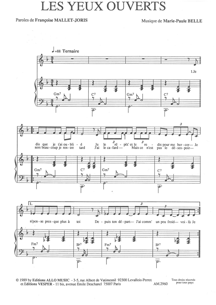 Les Yeux Ouverts Piano, Vocal scores gallery preview page 1