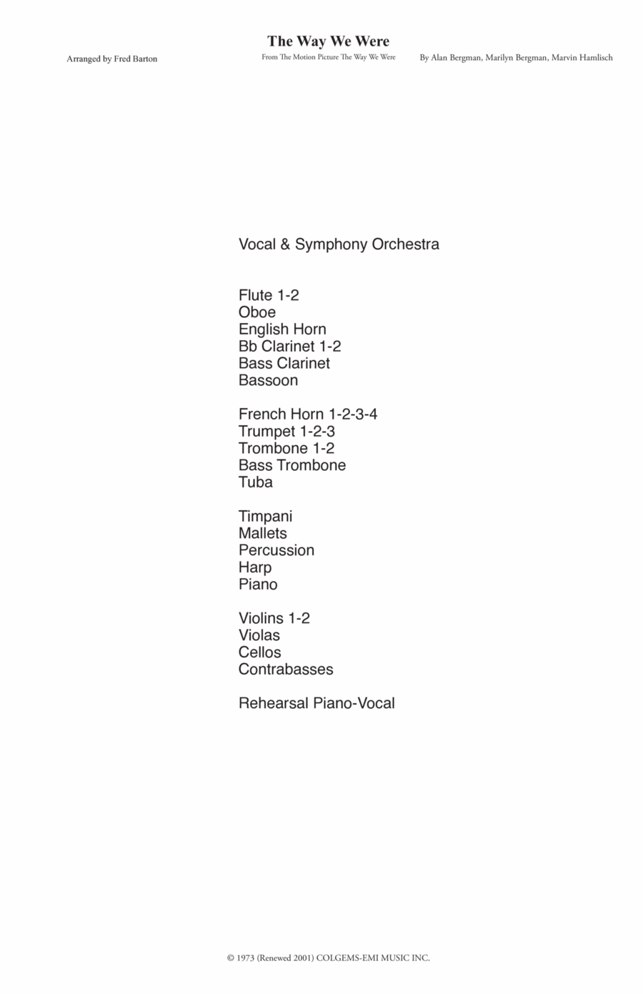 The Way We Were The Way We Were Full Orchestra scores gallery preview page 1