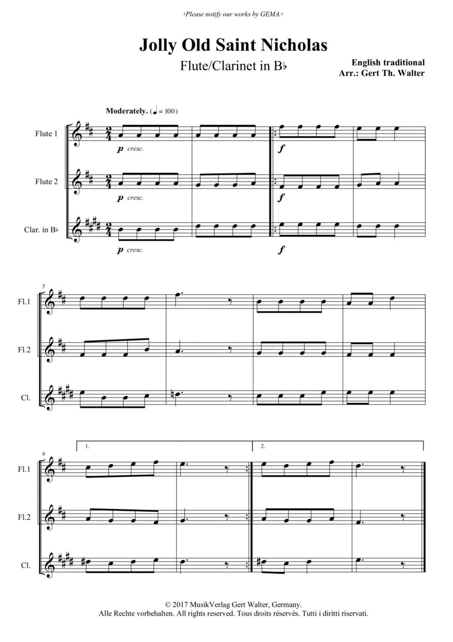 Jolly Old Saint Nicholas Jolly Old Saint Nicholas Woodwind Trio scores gallery preview page 1