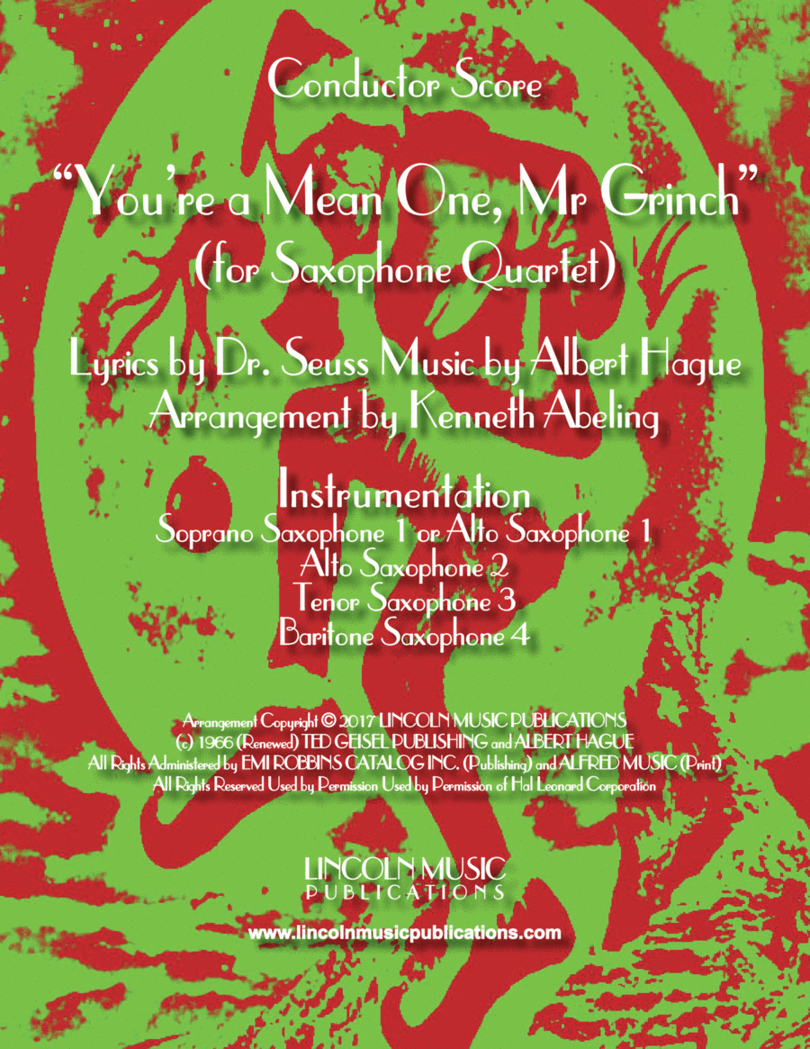 You're A Mean One, Mr. Grinch Saxophone Quartet scores gallery preview page 1