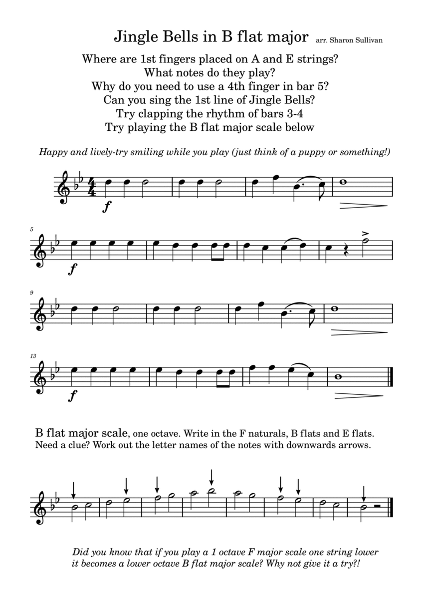 Jingle Bells Theme in Bb with exercises for Grade 2-3 violinists