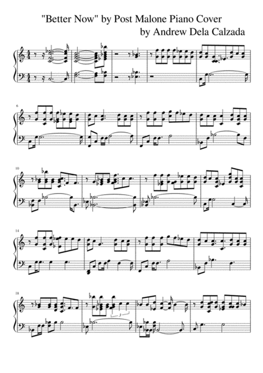 "Better Now" by Post Malone Piano Cover  Performed by Andrew Dela Calzada Piano Sheet Music. image number null