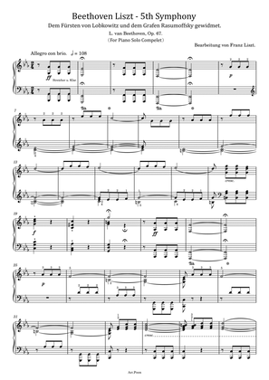 Beethoven Liszt - Symphony No.5 in C Minor, Op. 67（For Piano Solo Compelet）Original With Fingered