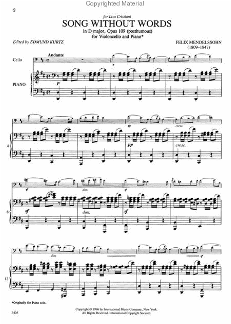 Song Without Words in D major, Op. 109 post.