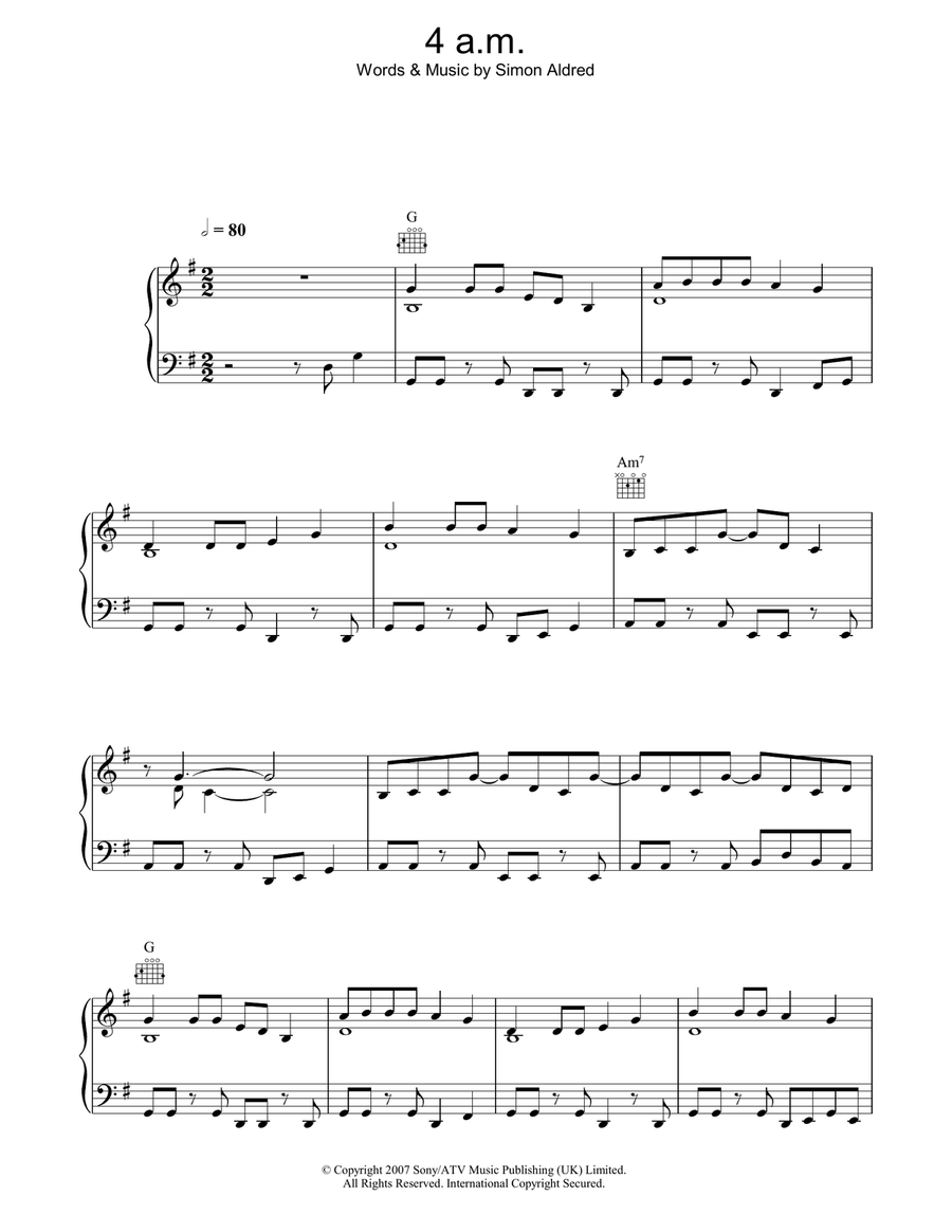 4am Piano, Vocal, Guitar scores gallery preview page 1