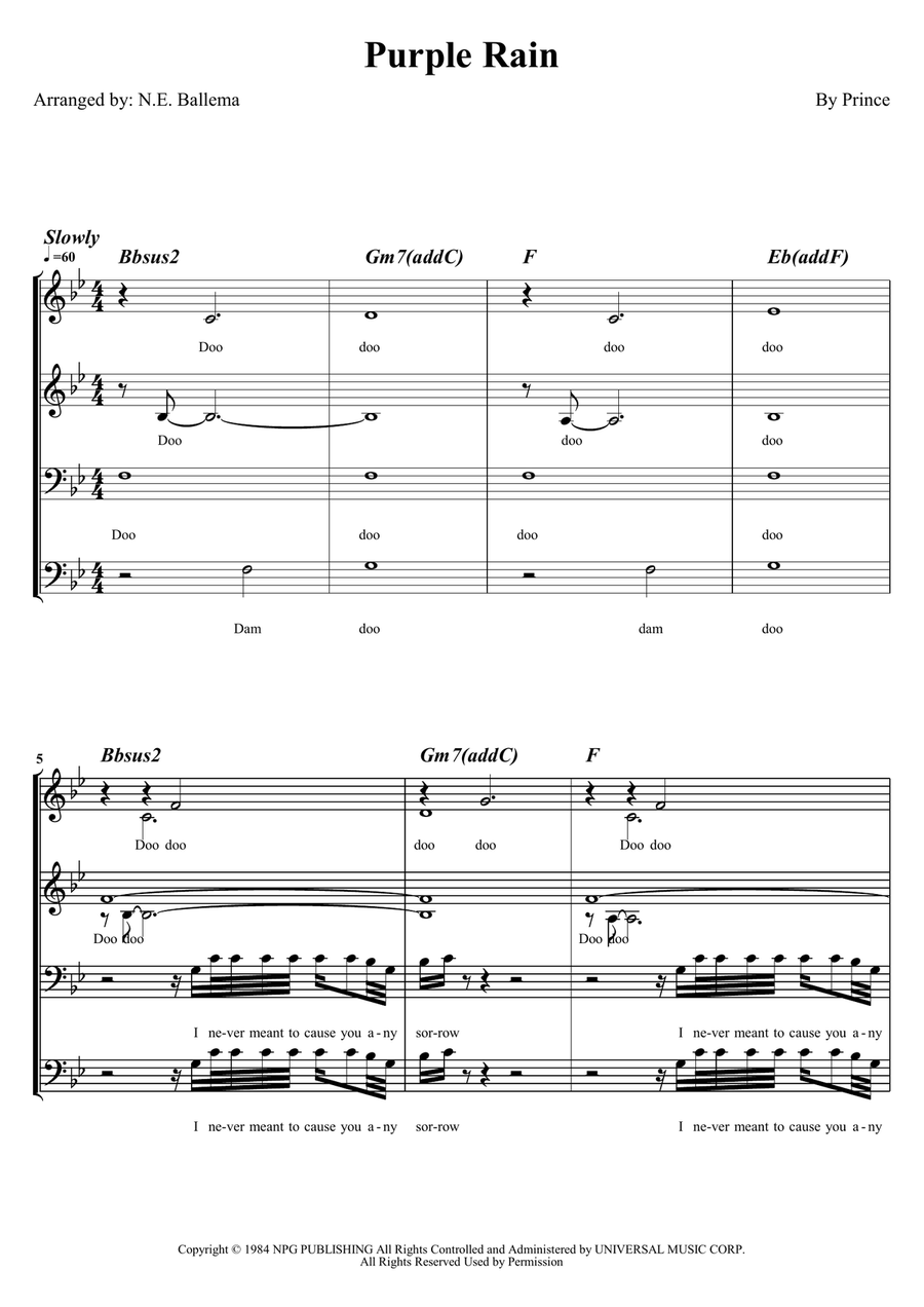 Purple Rain A Cappella scores gallery preview page 1