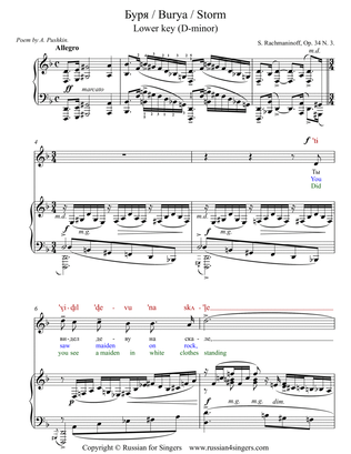 "Storm" Op.34 N3. Lower key (D min). DICTION SCORE with IPA and translation