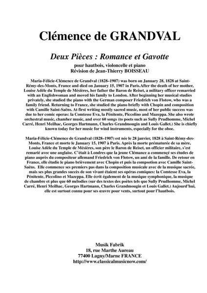 Clémence de Grandval: Deux Pièces: Romance et Gavotte for oboe, violoncello and piano