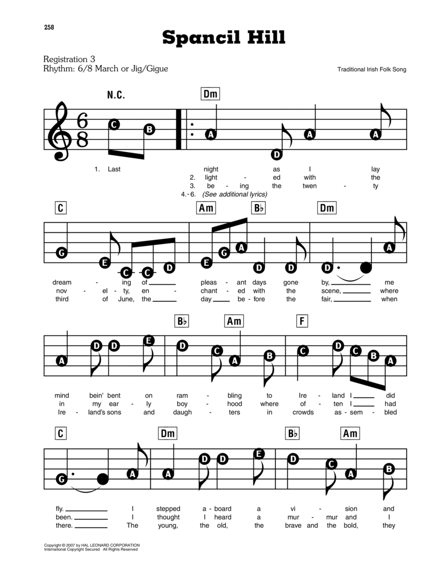 Spancil Hill Electronic Keyboard scores gallery preview page 1