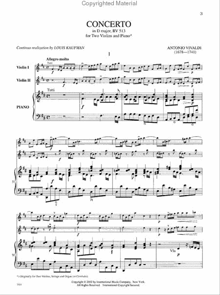 Concerto In D Major, Rv 513, Originally For Two Violins, Strings And Organ (Or Cembalo) Violin scores gallery preview page 2