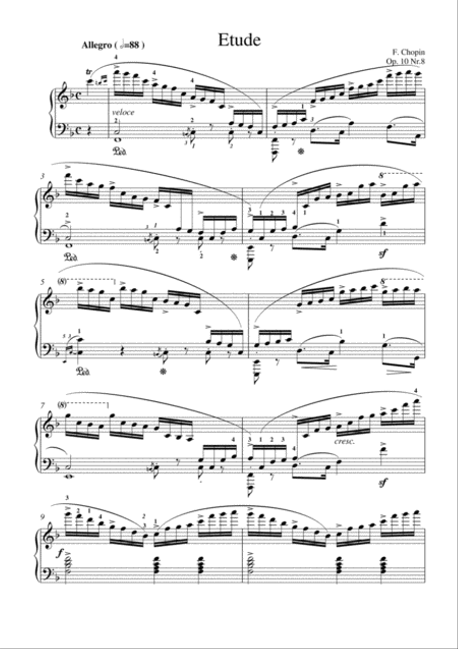Chopin - Etude Op. 10, No. 8 in F Major for piano solo Piano Method scores gallery preview page 2