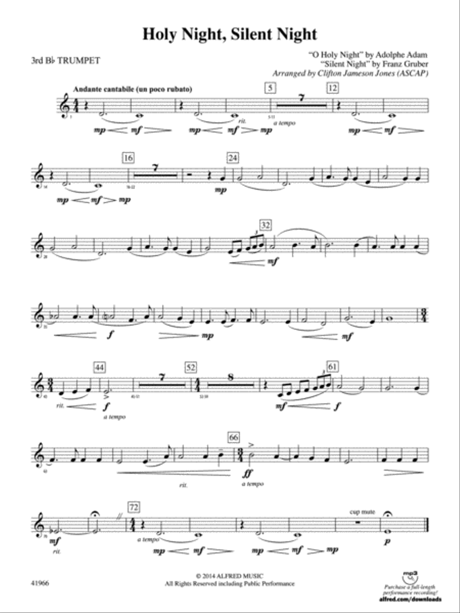 Book cover for Holy Night, Silent Night: 3rd B-flat Trumpet
